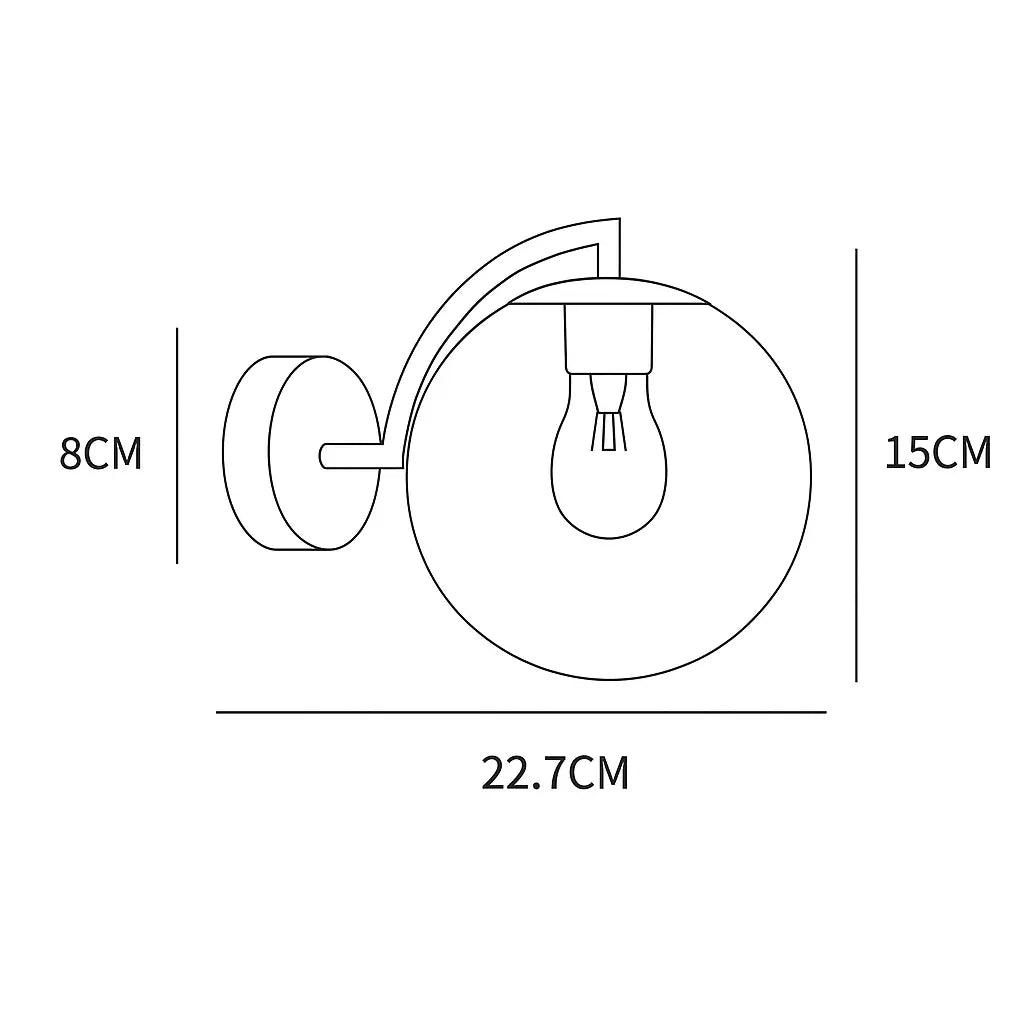 Applique murale en verre avec structure en laiton et globe lumineux