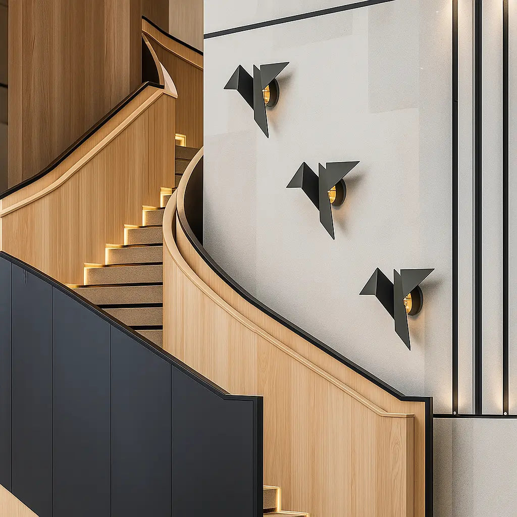 Applique murale dorée design origami LED métal noir peint fer acrylique sculptural