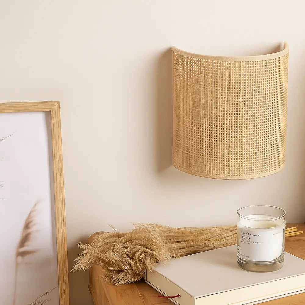 Applique murale bois en rotin naturel tressé design épuré scandinave