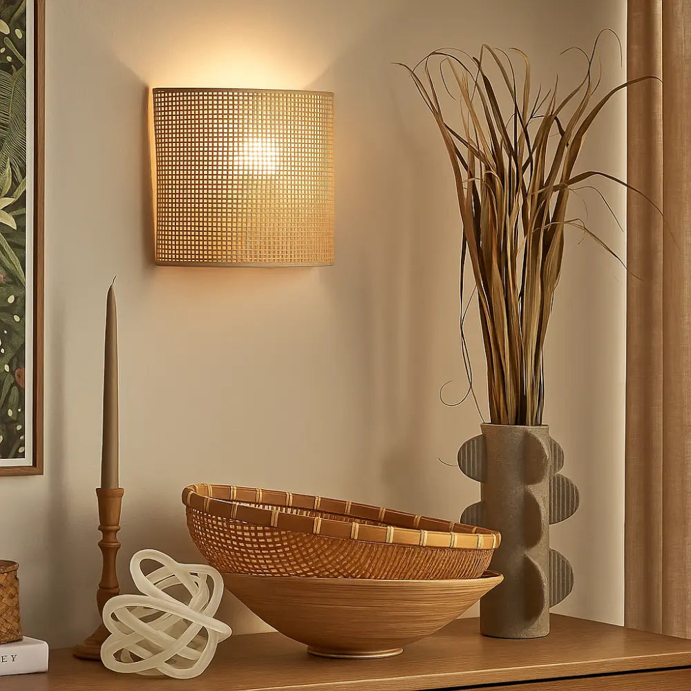 Applique murale bois en rotin naturel tressé design épuré scandinave