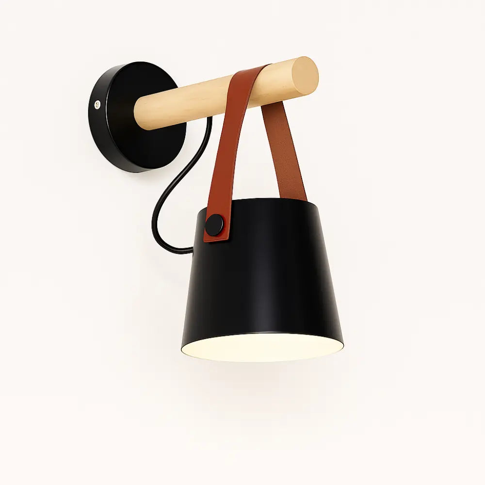 Applique murale bois design scandinave cuir douce lumière chambre salon