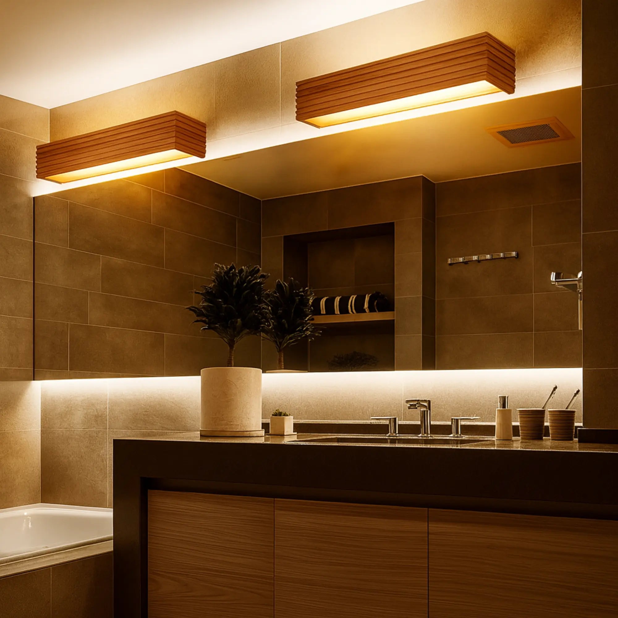 Applique murale salle de bain LED bois massif design nordique éclairage double