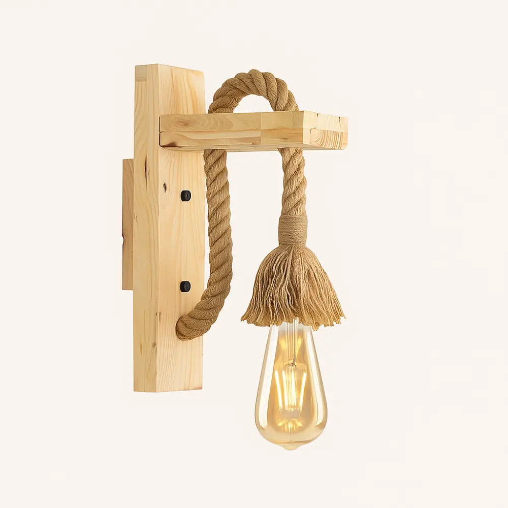 Applique murale bois style rustique corde naturelle éclairage doux ambiance