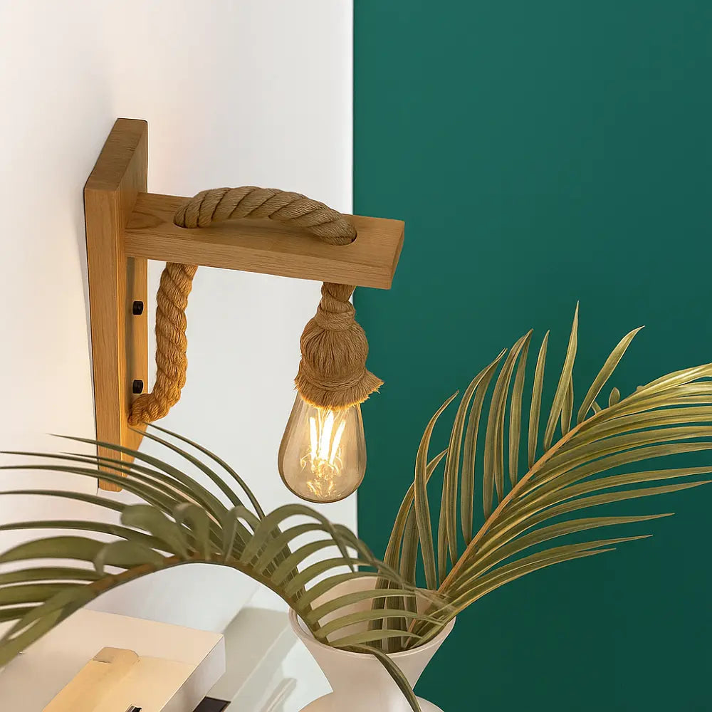 Applique murale bois style rustique corde naturelle éclairage doux ambiance