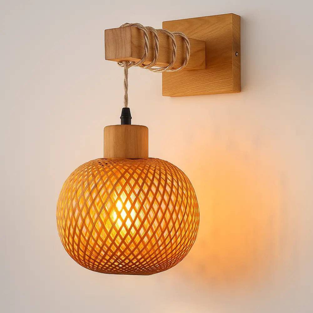 Applique murale ronde en rotin naturel style scandinave pour ambiance chaleureuse