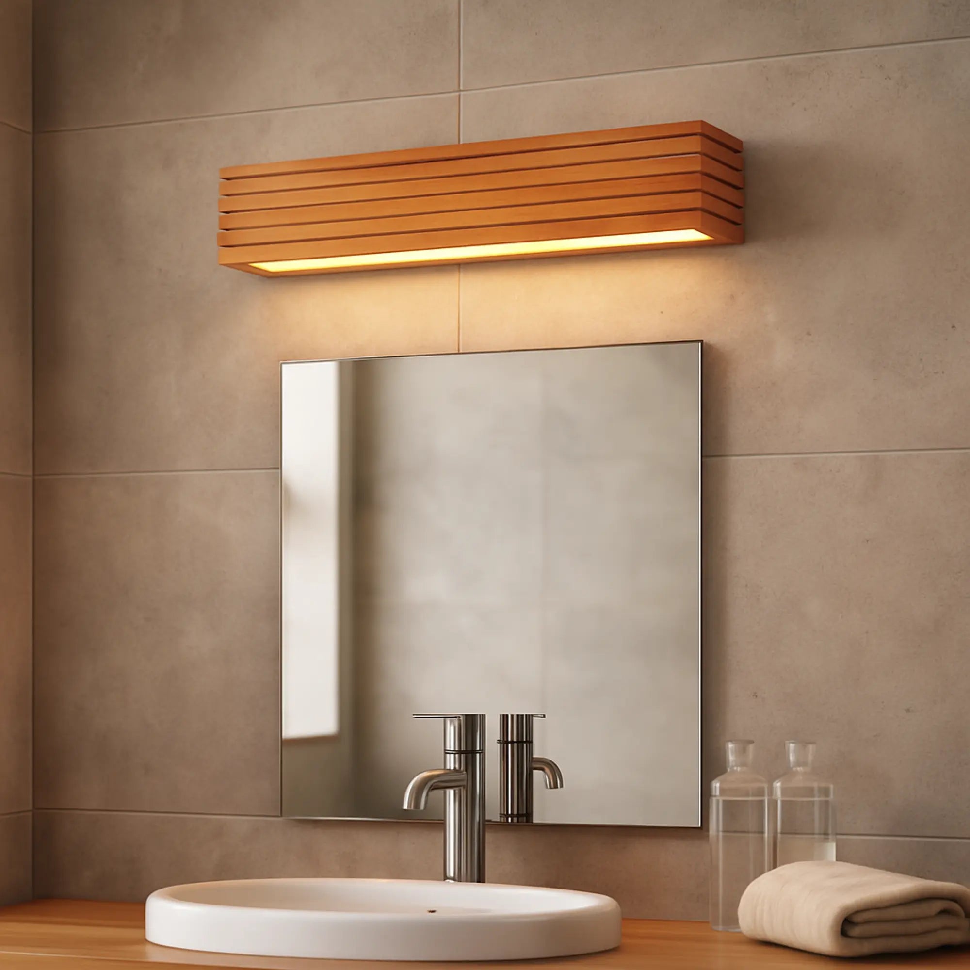 Applique murale salle de bain LED bois massif design nordique éclairage double