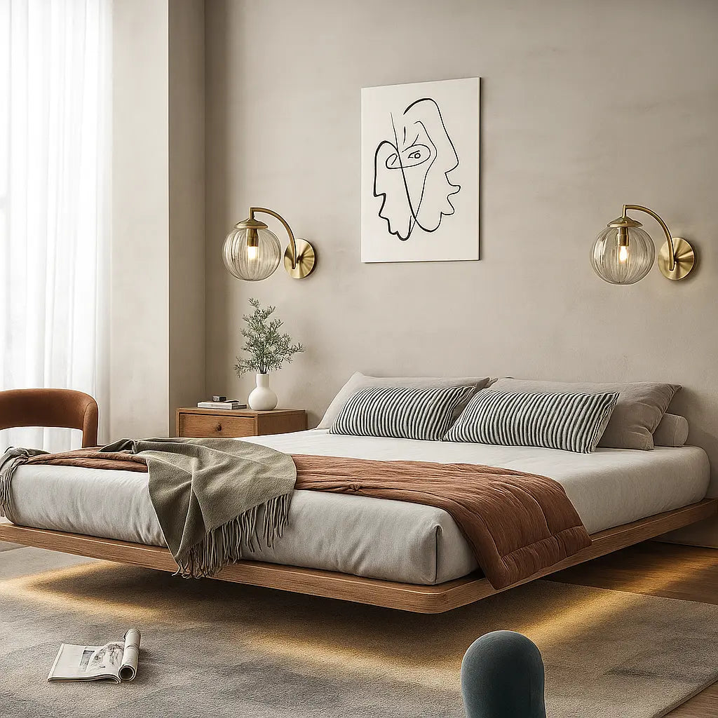 Applique murale en verre avec structure en laiton et globe lumineux