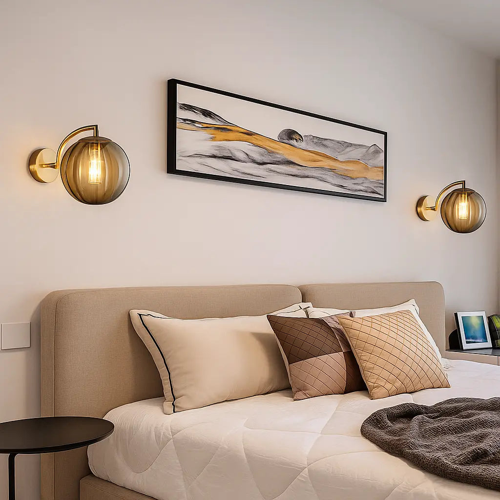 Applique murale dorée en laiton avec globe en verre style rétro chic