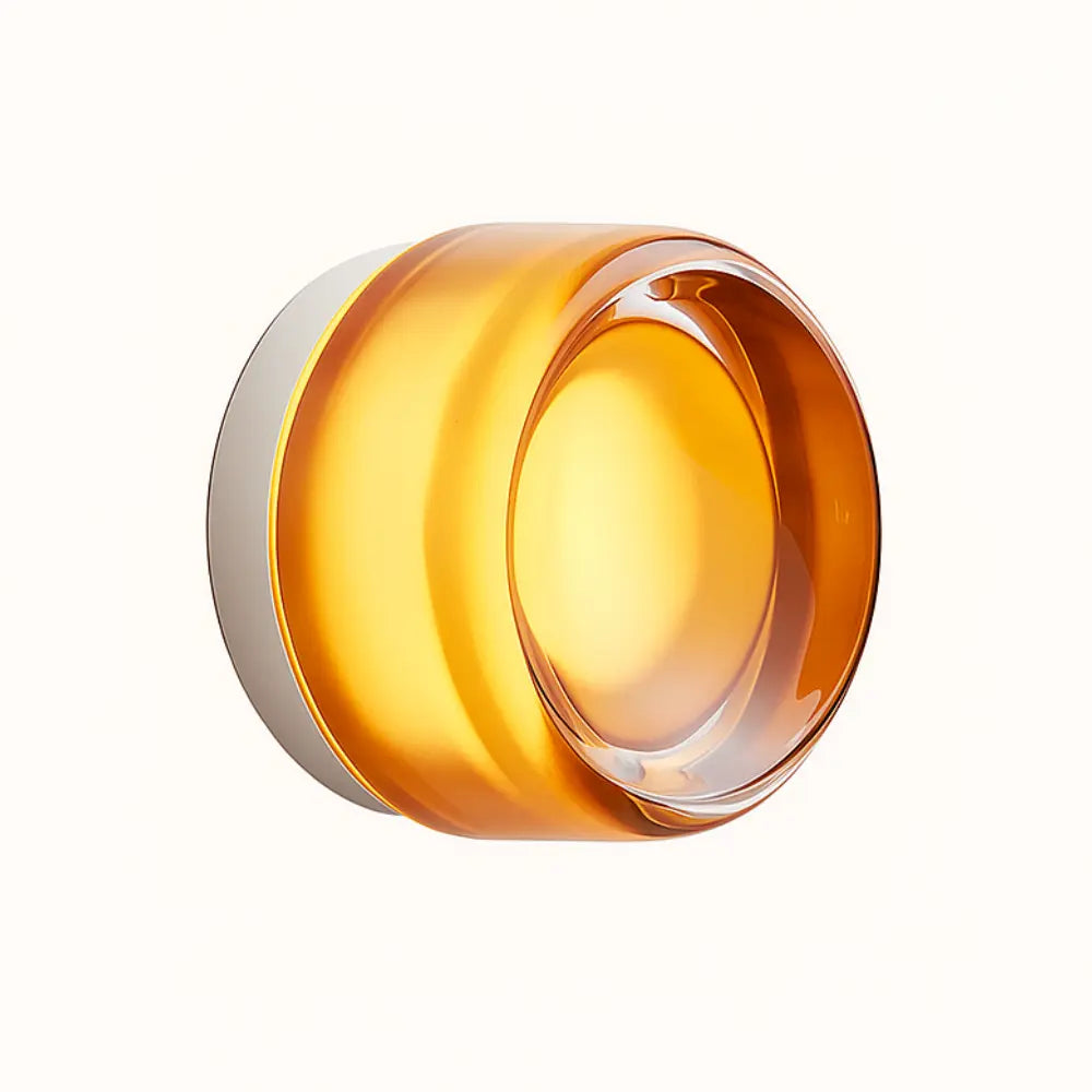 Applique murale en verre soufflé forme ronde métal blanc translucide LED