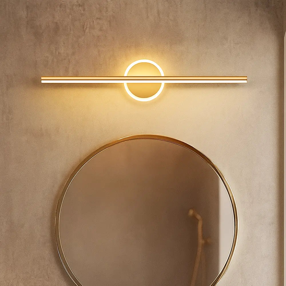 Applique murale salle de bain LED linéaire métal acrylique design cercle central noir doré