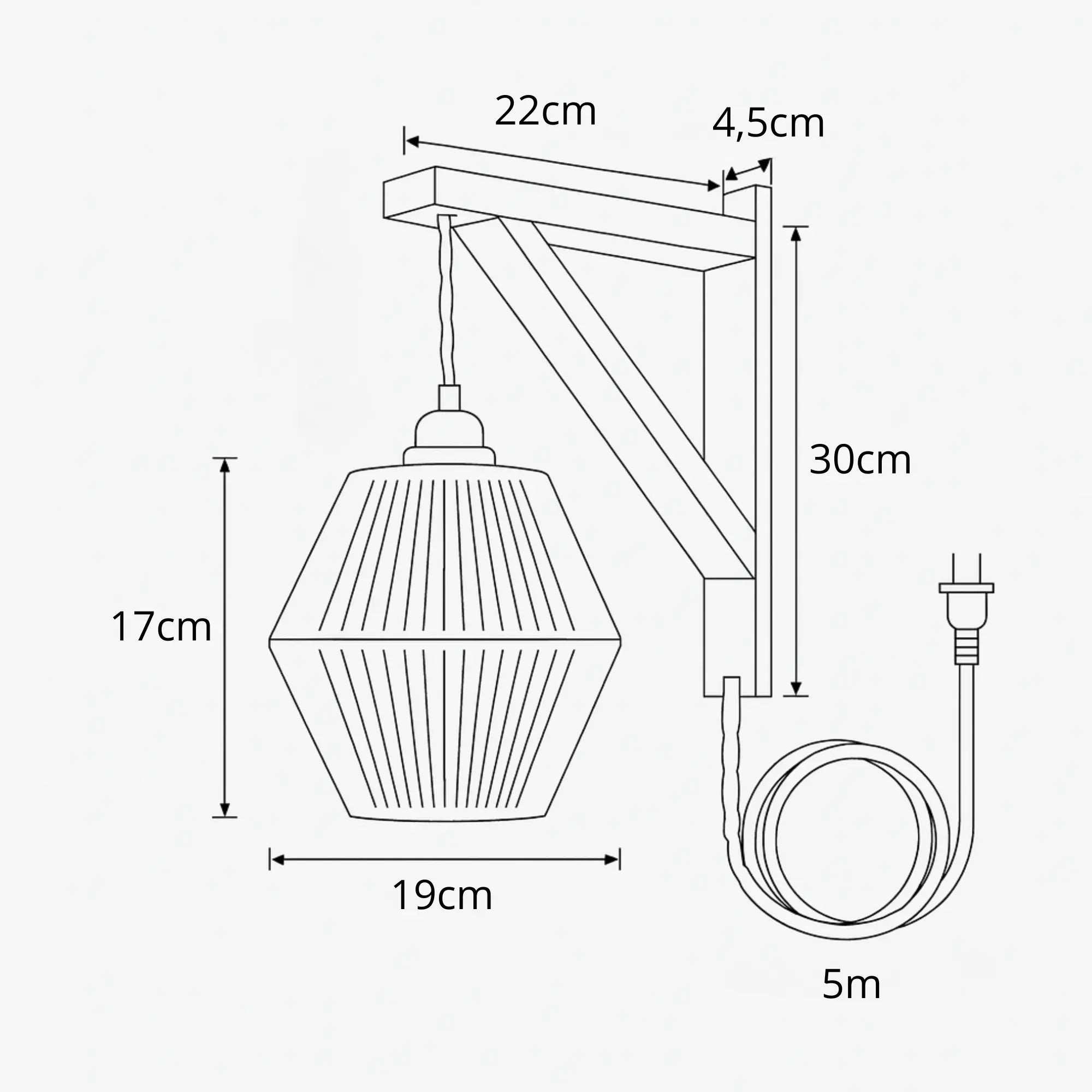 Applique murale bois design rétro abat-jour tressé structure angulaire