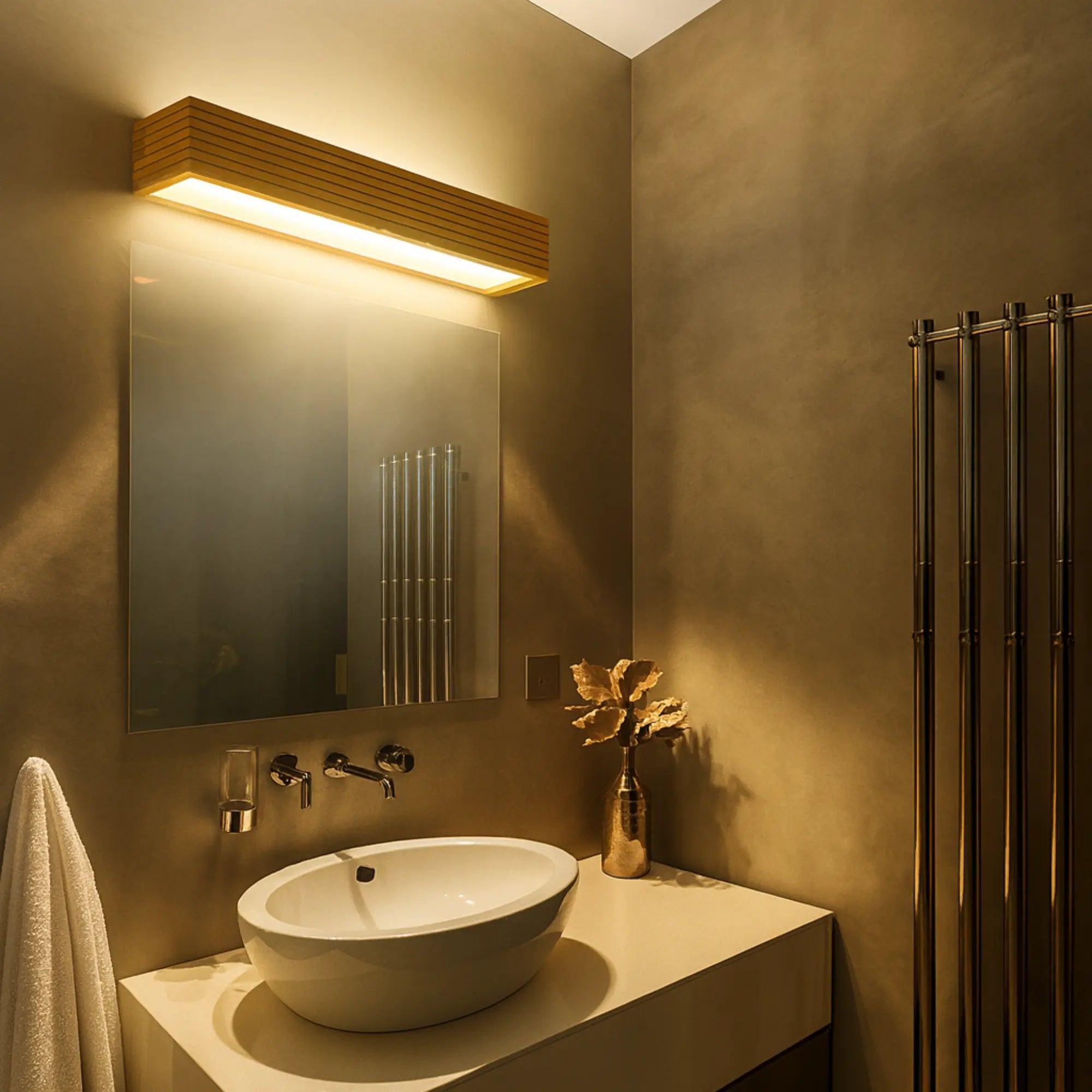 Applique murale salle de bain LED bois massif design nordique éclairage double