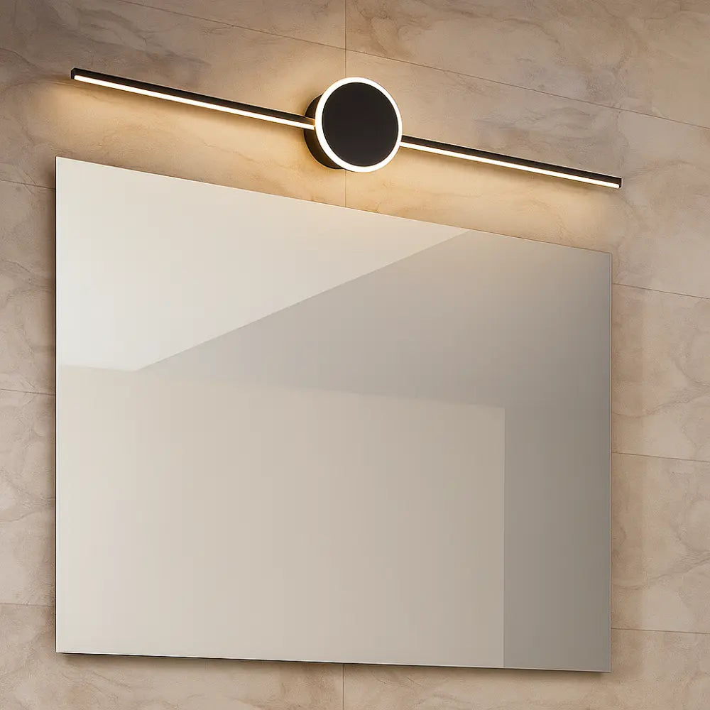 Applique murale salle de bain LED linéaire métal acrylique design cercle central noir doré