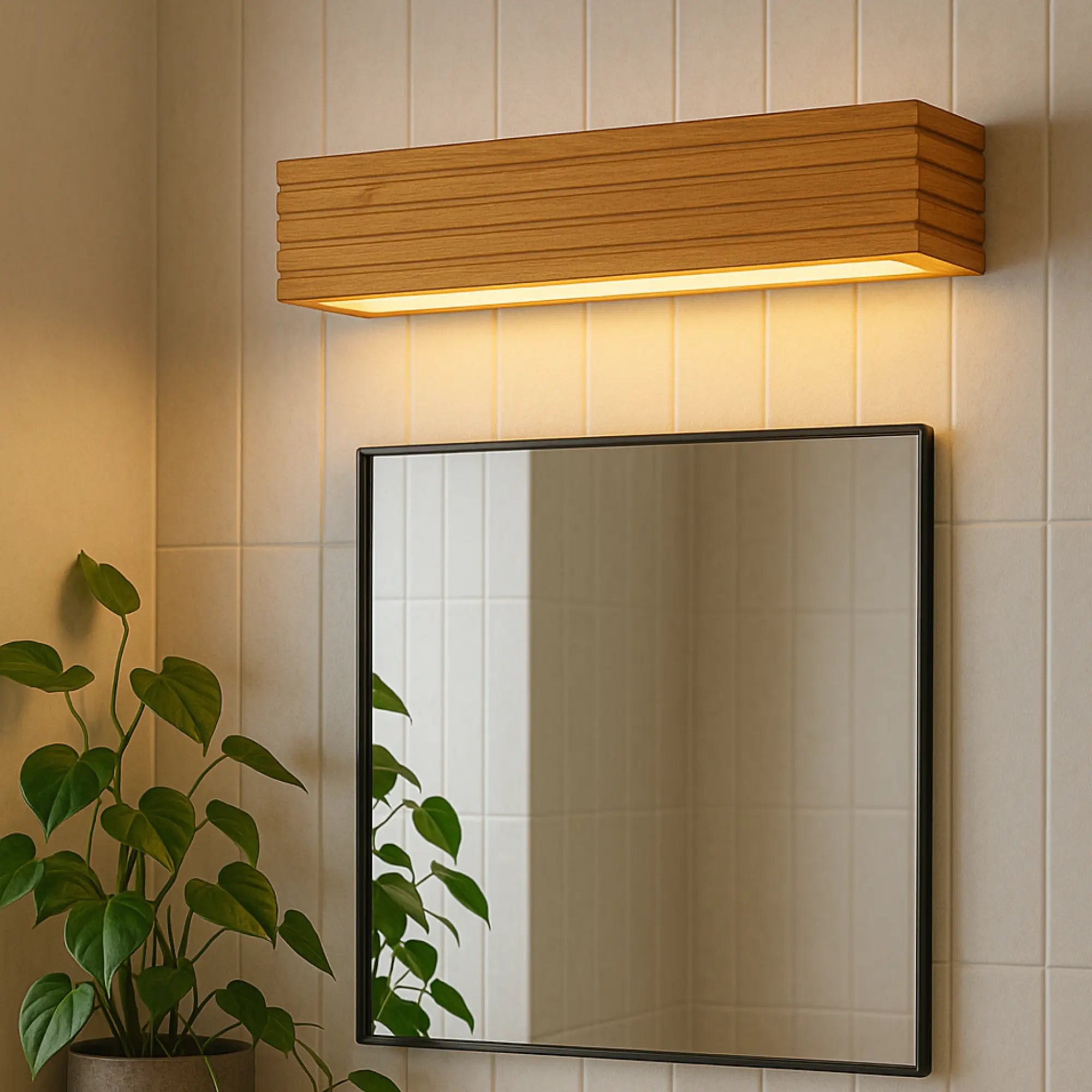 Applique murale salle de bain LED bois massif design nordique éclairage double