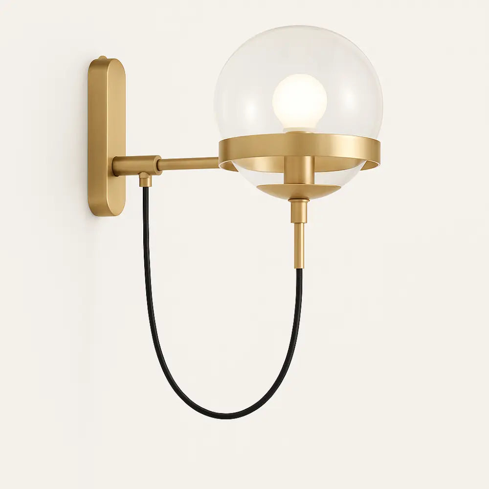 Applique murale dorée forme globe design vintage moderne en verre et métal