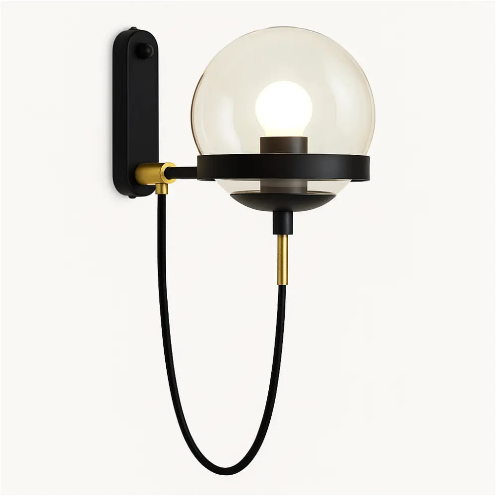 Applique murale dorée forme globe design vintage moderne en verre et métal