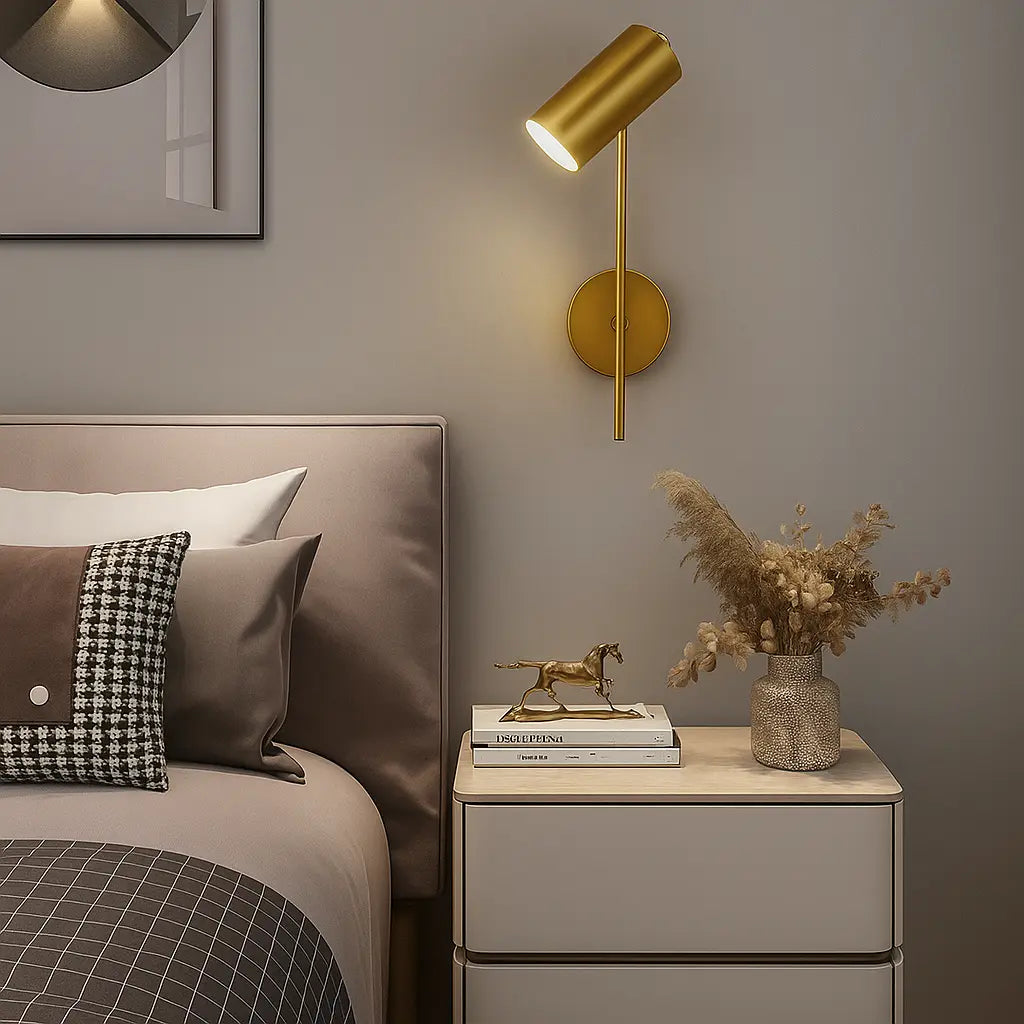 Applique murale dorée orientable en métal LED ajustable pour chevet ou bureau