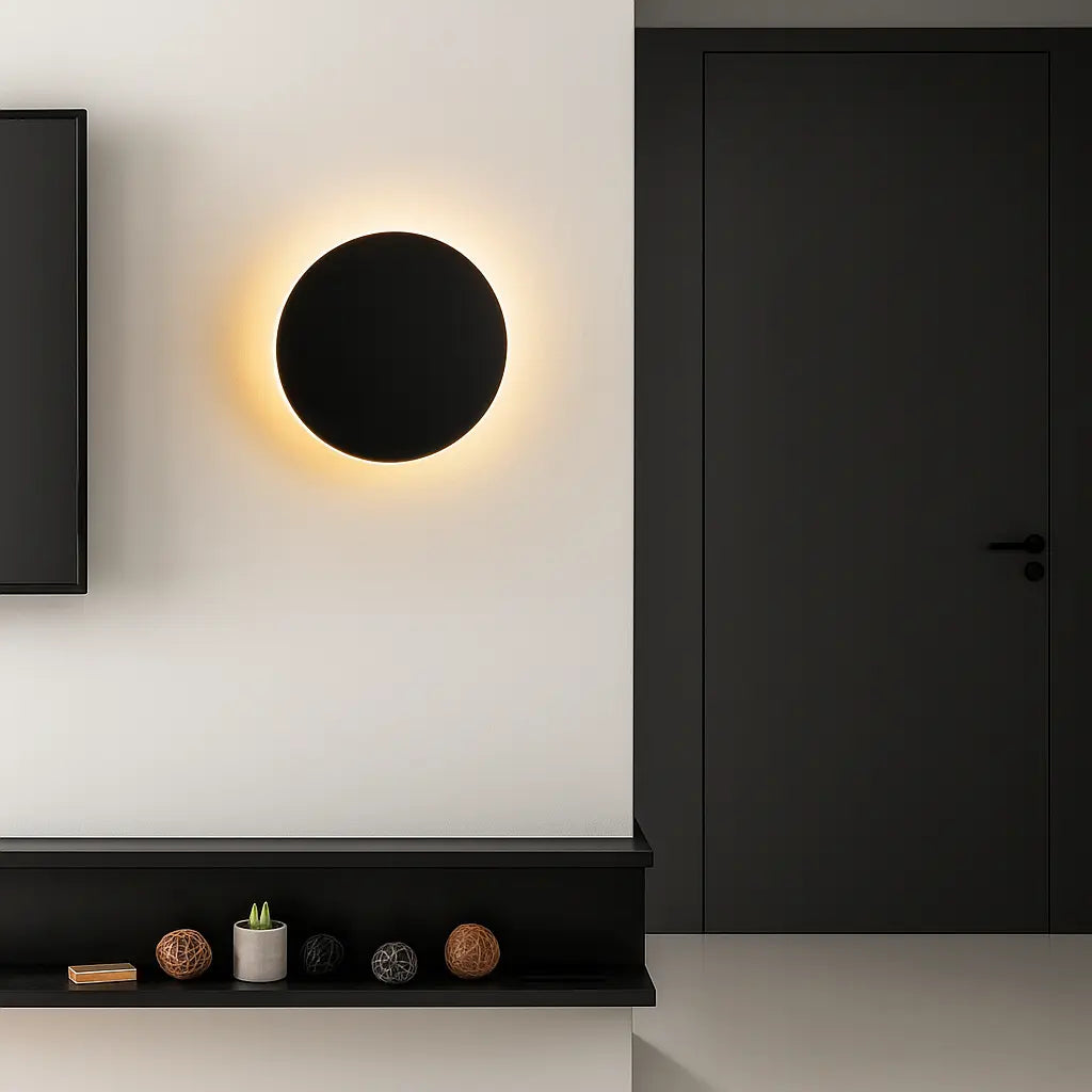 Applique murale ronde LED design minimaliste alliage noir intégration simple