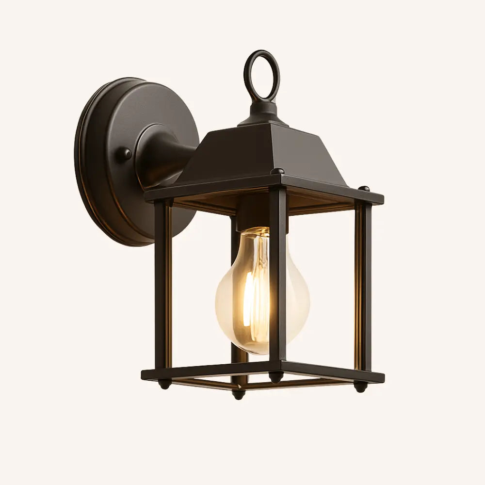 Applique murale en verre style lanterne aluminium noir IP65