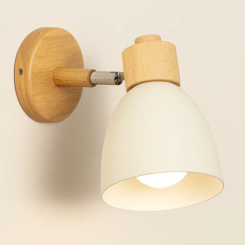 Applique murale bois E27 style nordique socle naturel abat-jour coloré
