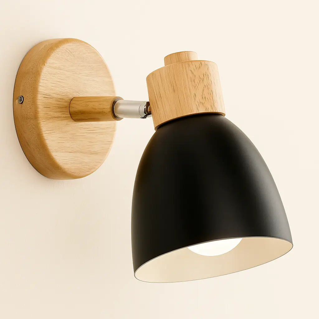 Applique murale bois E27 style nordique socle naturel abat-jour coloré