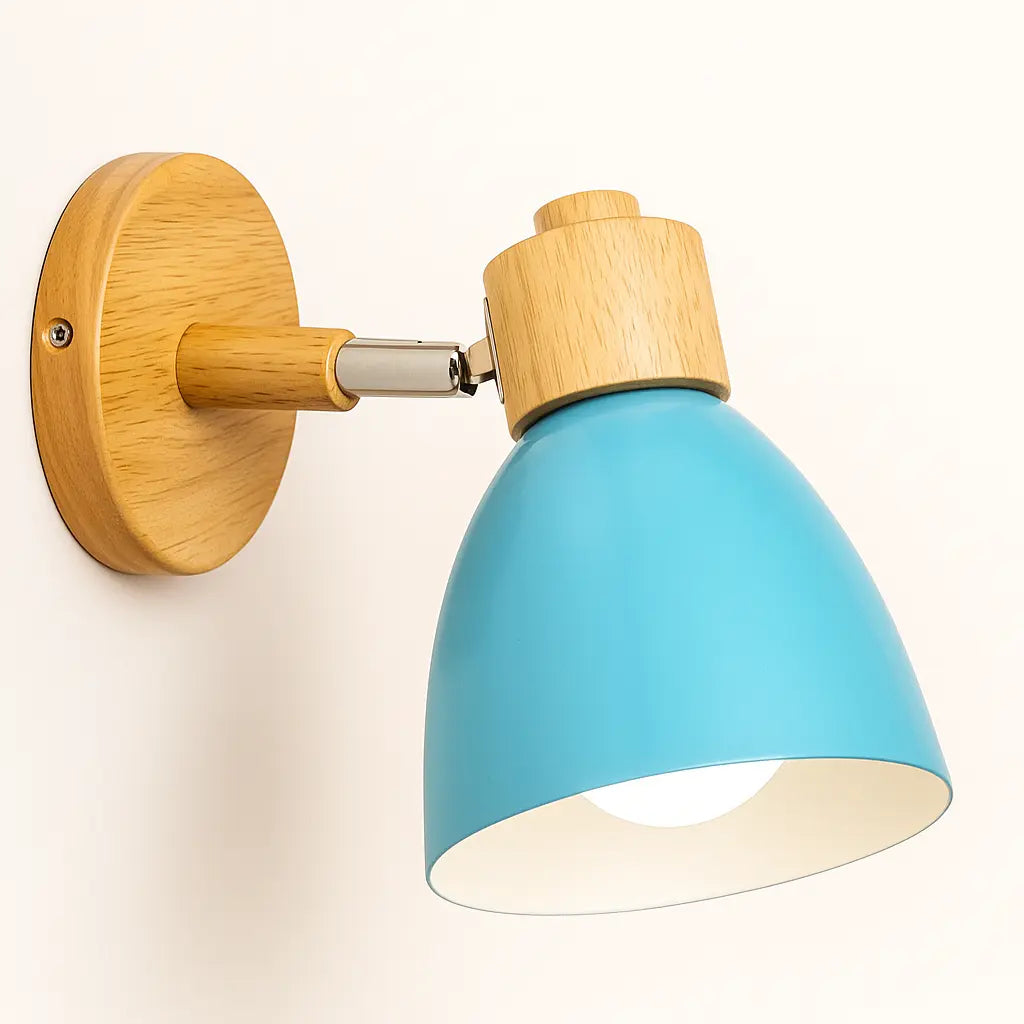 Applique murale bois E27 style nordique socle naturel abat-jour coloré