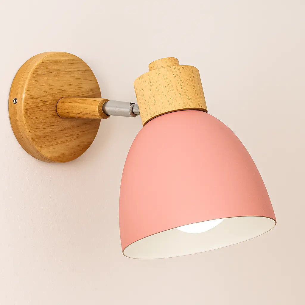 Applique murale bois E27 style nordique socle naturel abat-jour coloré