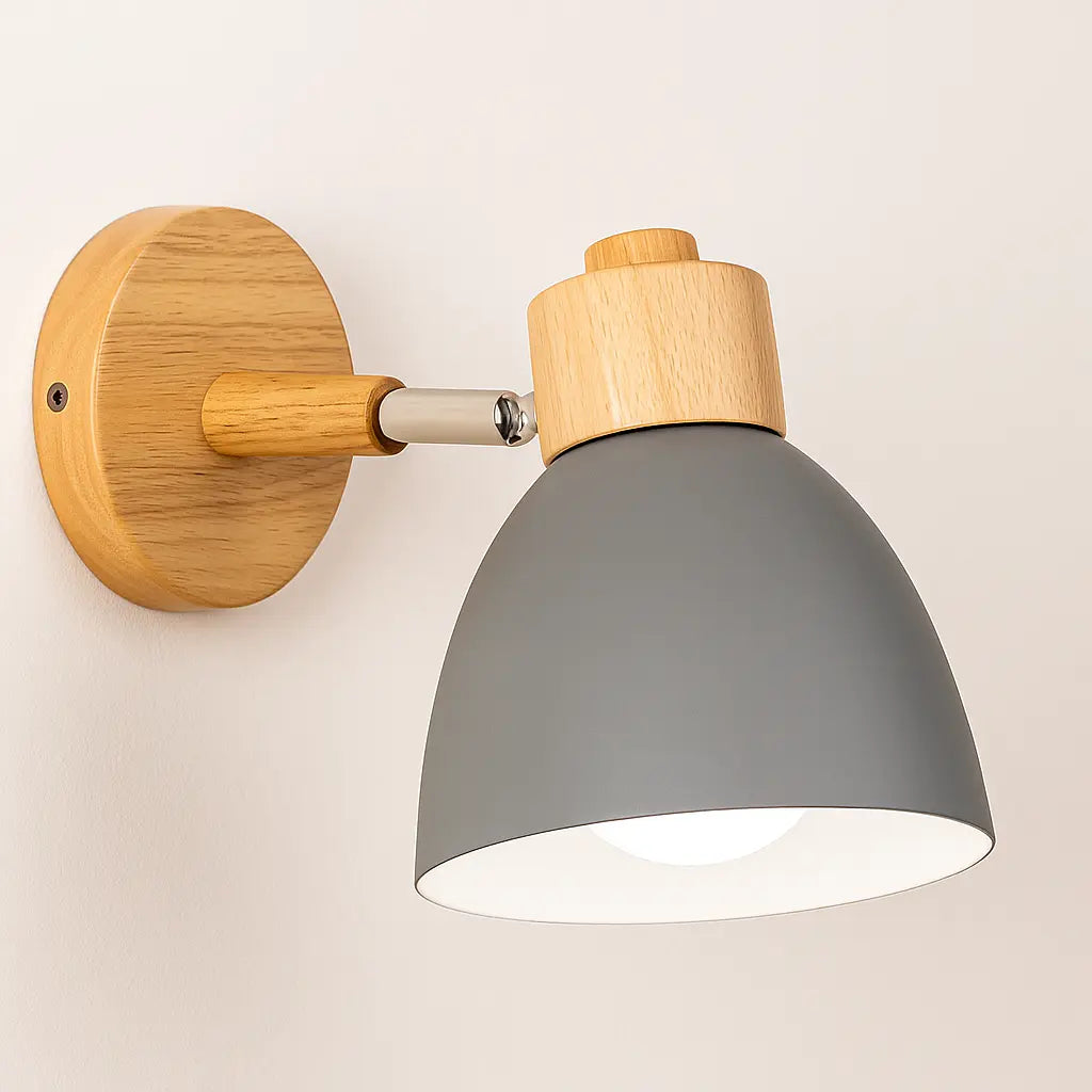 Applique murale bois E27 style nordique socle naturel abat-jour coloré