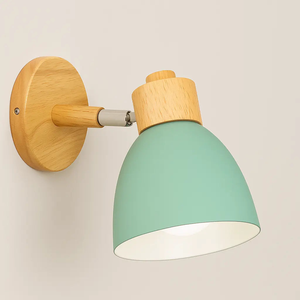Applique murale bois E27 style nordique socle naturel abat-jour coloré