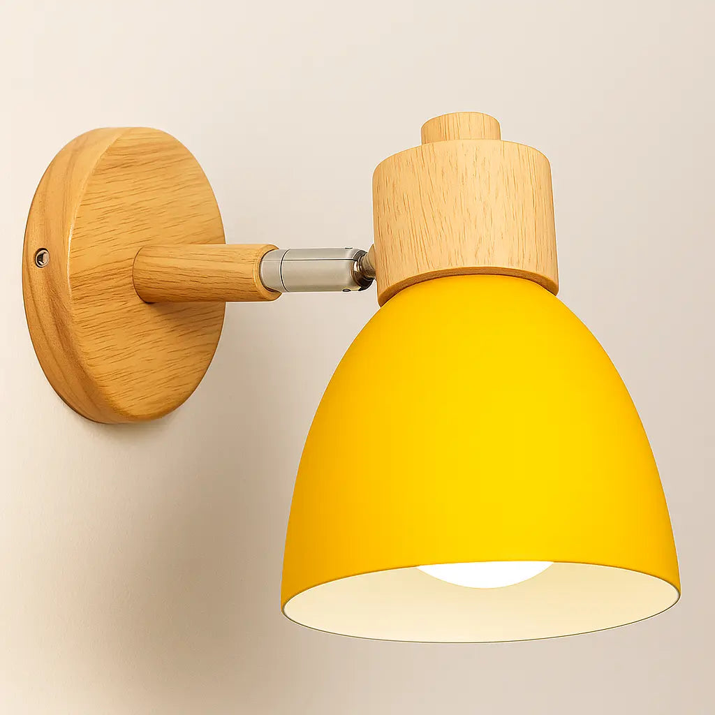 Applique murale bois E27 style nordique socle naturel abat-jour coloré