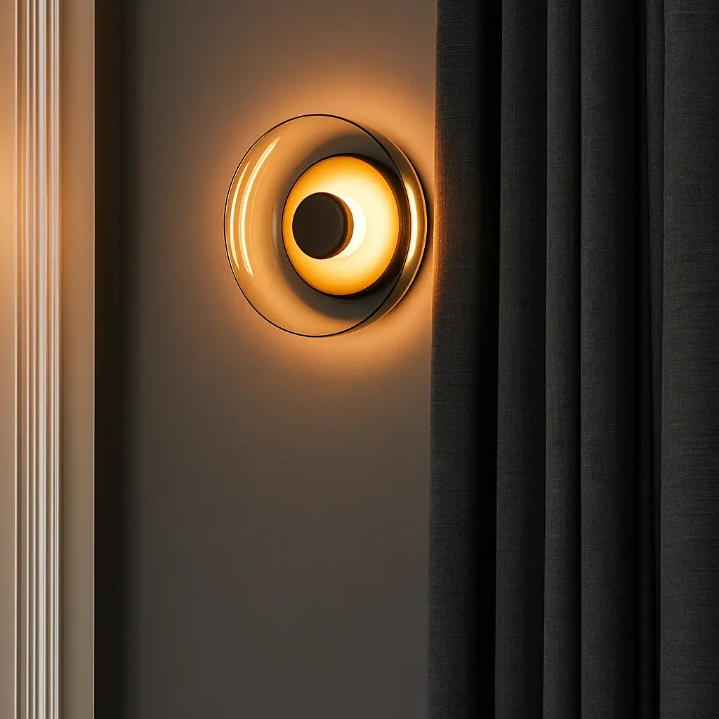 Applique murale ronde design LED verre doré superposition circulaire ambiance cosy