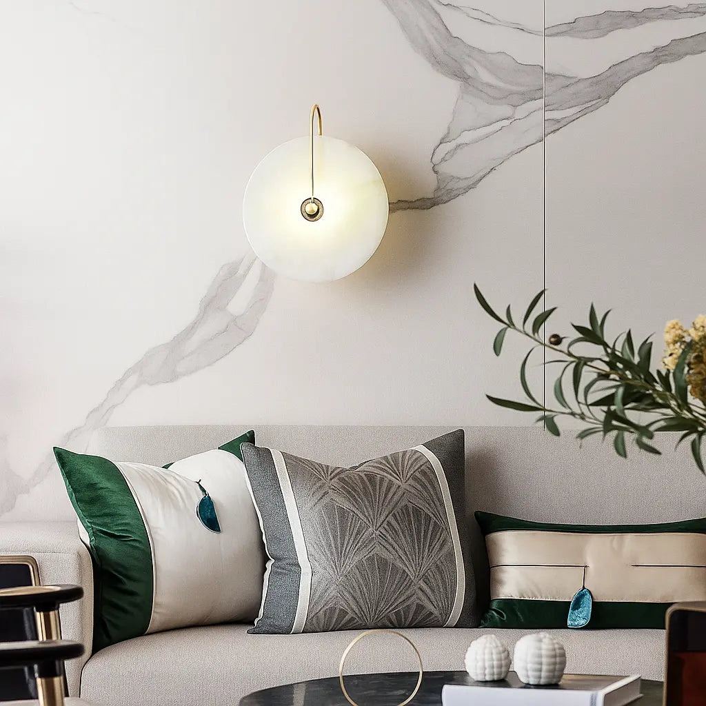 **Applique murale dorée LED en marbre circulaire design minimaliste**
