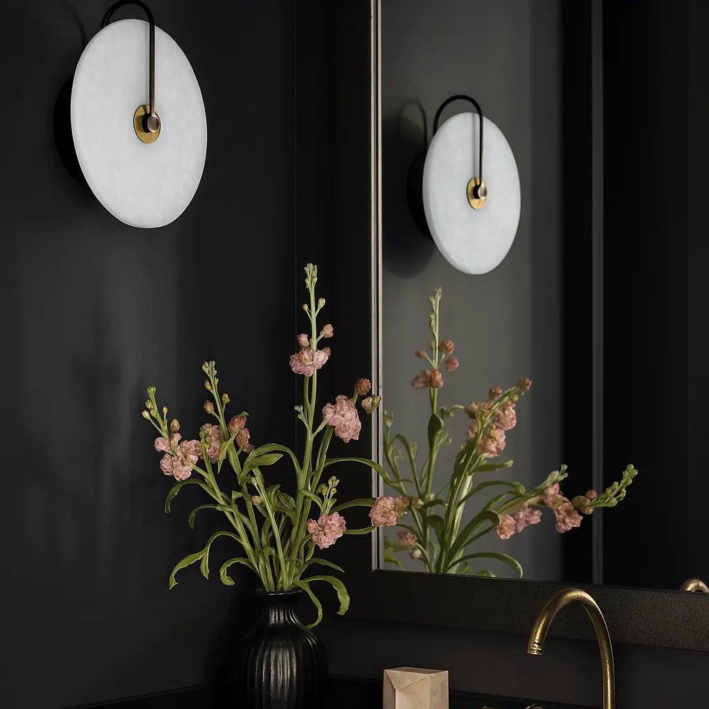 **Applique murale dorée LED en marbre circulaire design minimaliste**