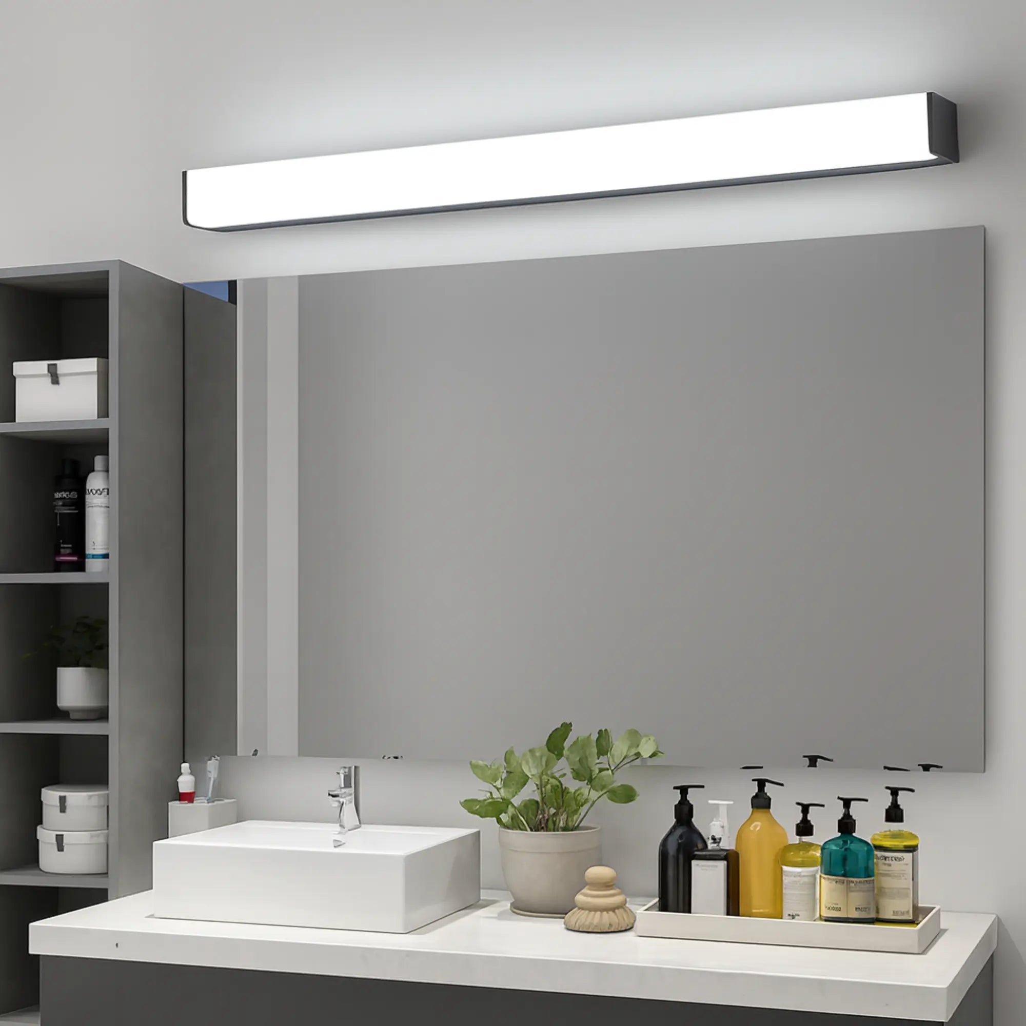 Applique murale salle de bain LED miroir design linéaire noir argent disponible tailles diverses