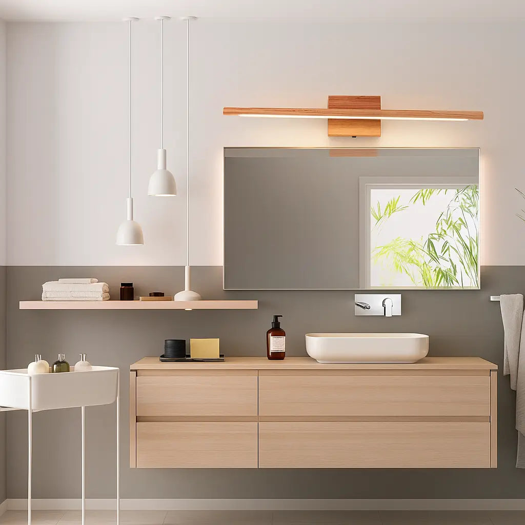 Applique murale salle de bain LED bois orientée vers le bas pour miroir