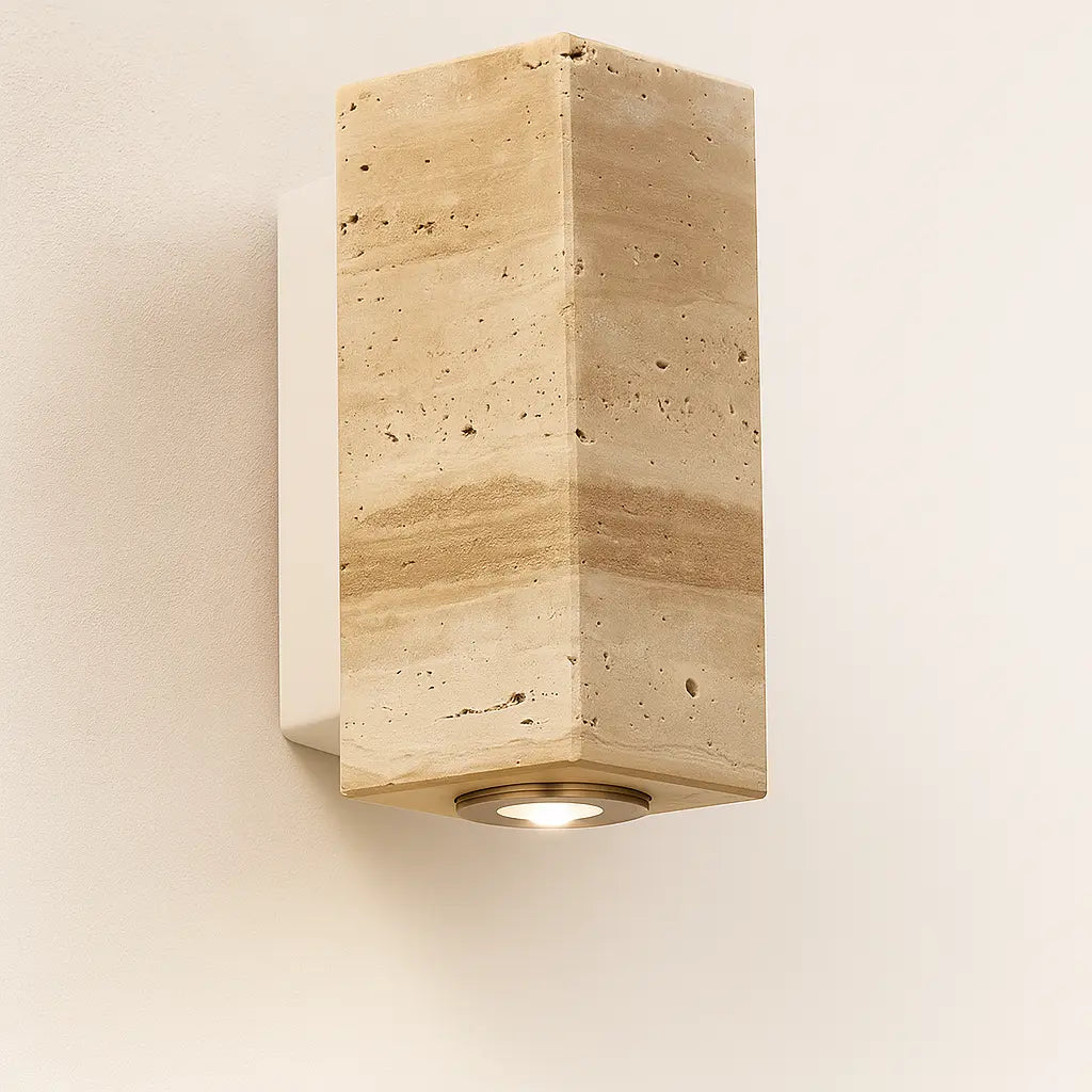 Applique murale bois design rond LED intégré style épuré travertin naturel