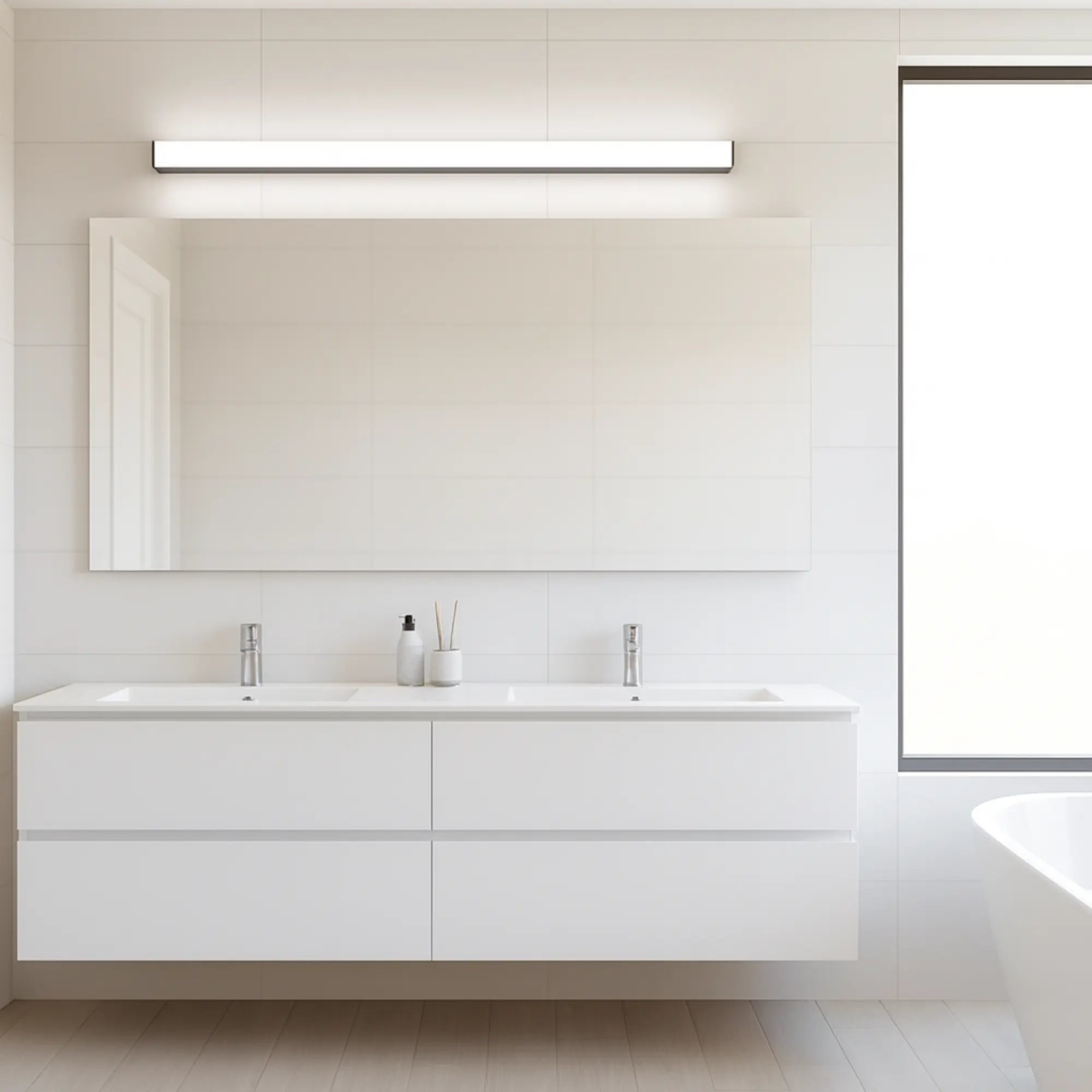 Applique murale salle de bain LED miroir design linéaire noir argent disponible tailles diverses
