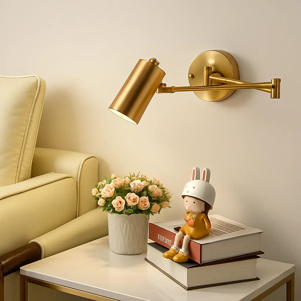 Applique murale dorée orientable métal style épuré bras articulé pivotant