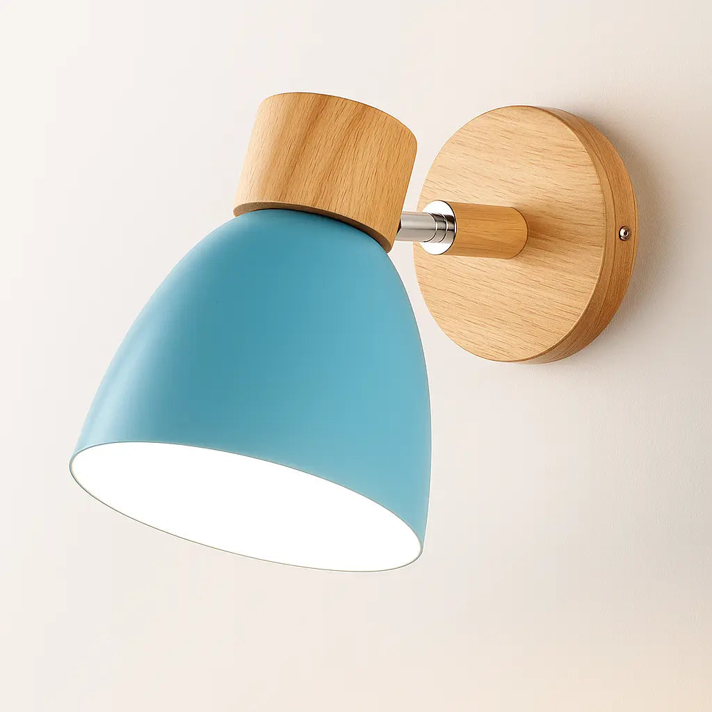 Applique murale bois E27 style nordique socle naturel abat-jour coloré