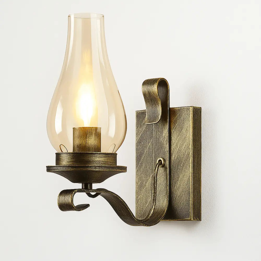 Applique murale dorée design vintage en métal verre style lanterne ancienne