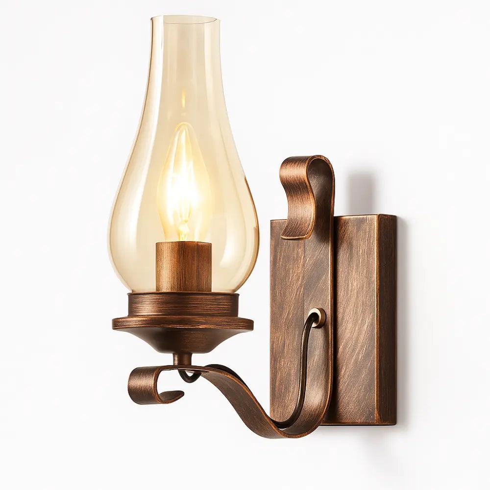 Applique murale dorée design vintage en métal verre style lanterne ancienne