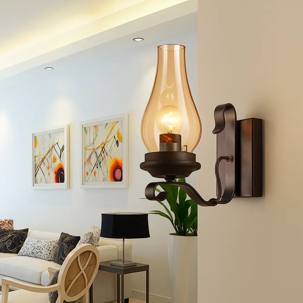 Applique murale dorée design vintage en métal verre style lanterne ancienne