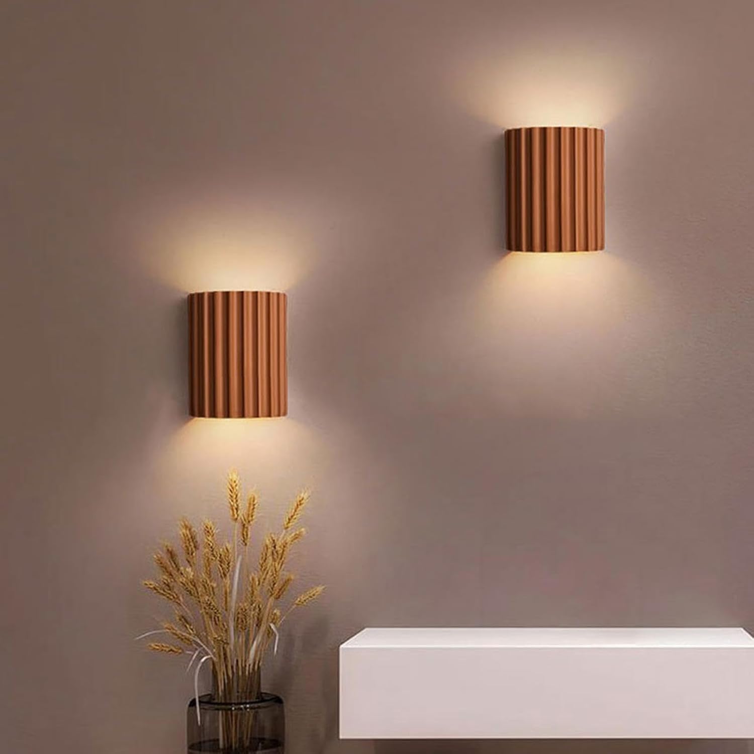 Applique murale design italien LED Terracotta striée en fer et résine