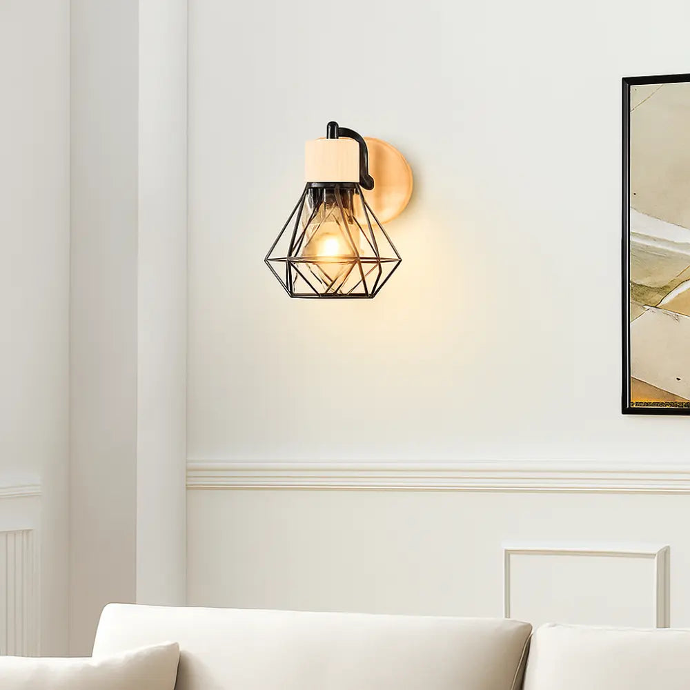 Applique murale bois design industriel métal géométrique ajustable