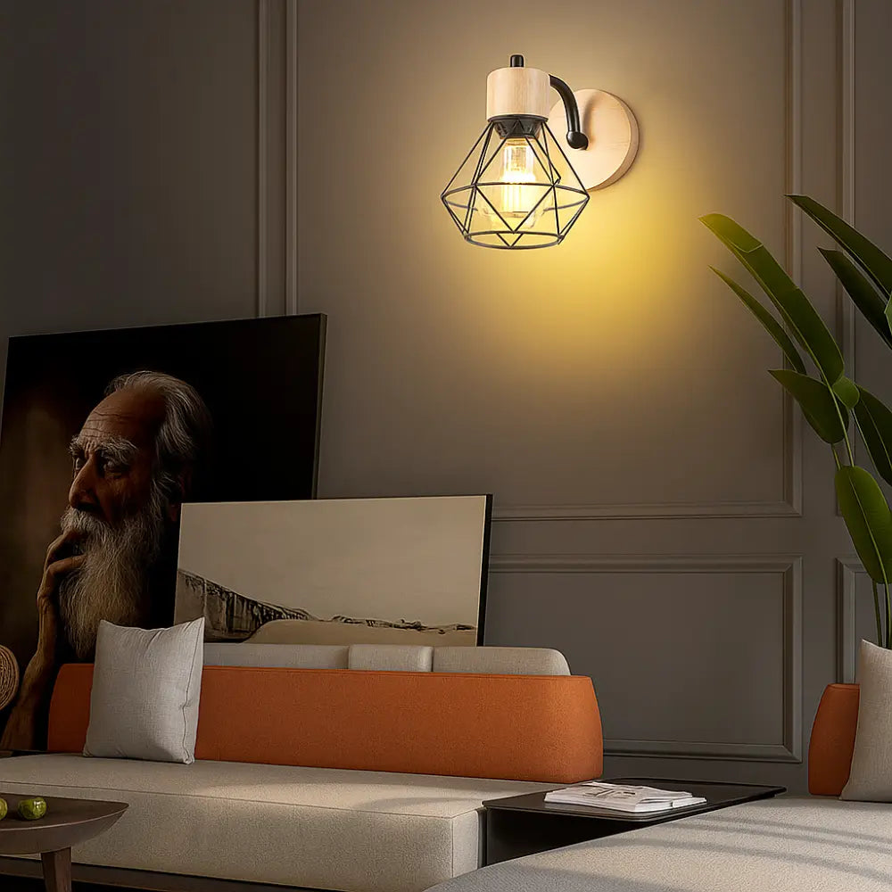 Applique murale bois design industriel métal géométrique ajustable