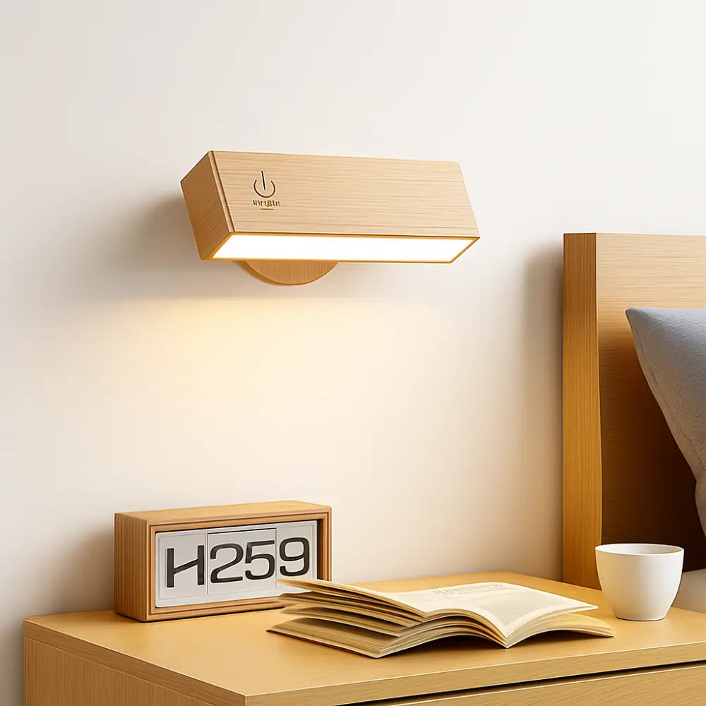 Applique murale bois LED tactile recharge USB design moderne(rectangulaire, en bois naturel brossé)