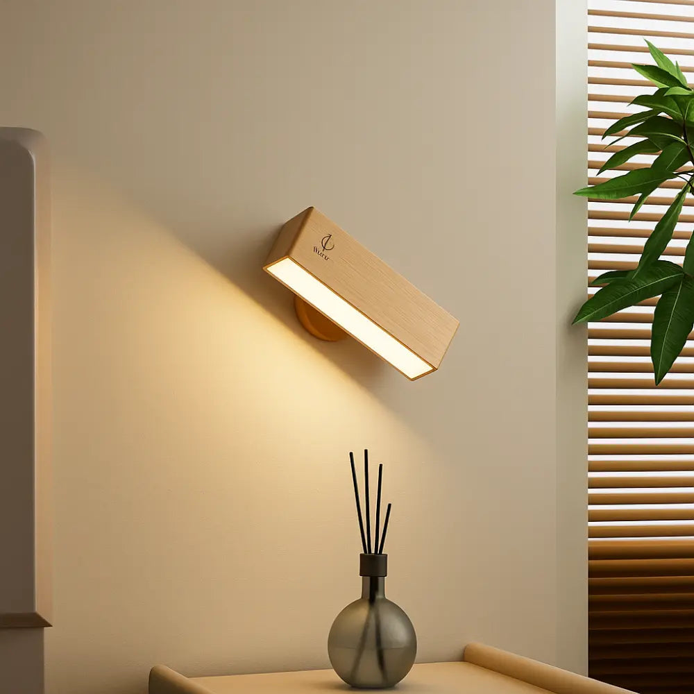 Applique murale bois LED tactile recharge USB design moderne(rectangulaire, en bois naturel brossé)