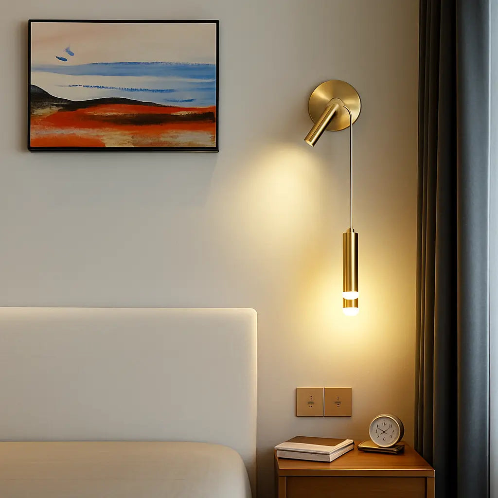 Applique murale dorée LED orientable design cylindrique aluminium acrylique