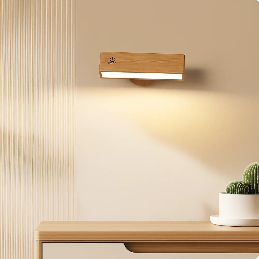 Applique murale bois LED tactile recharge USB design moderne(rectangulaire, en bois naturel brossé)
