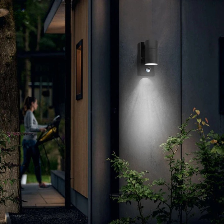 Applique murale extérieure avec détecteur de mouvement en acier inoxydable design moderne noir